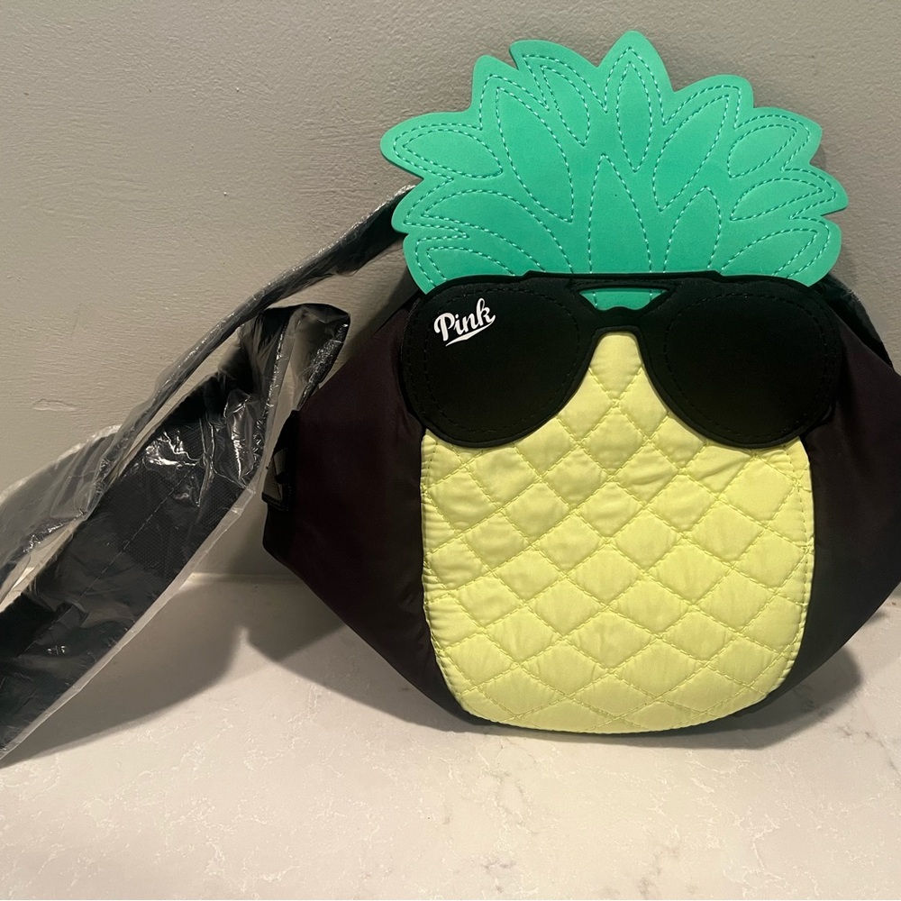 PINK Victoria's Secret Green and Yellow Crossbody Cooler Bag Pineapple Design - Picture 1 of 3